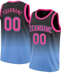 Custom Black Pink-Light Blue Authentic Fade Fashion Basketball Jersey