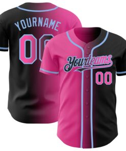 Custom Black Pink-Light Blue Authentic Gradient Fashion Baseball Jersey
