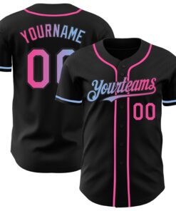 Custom Black Pink-Light Blue Authentic Gradient Fashion Baseball Jersey
