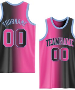 Custom Black Pink-Light Blue Authentic Gradient Fashion Basketball Jersey