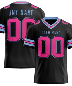 Custom Black Pink-Light Blue Mesh Authentic Football Jersey