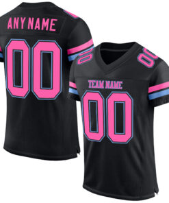 Custom Black Pink-Light Blue Mesh Authentic Football Jersey