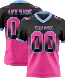 Custom Black Pink-Light Blue Mesh Authentic Gradient Square Shape Flag Football Jersey