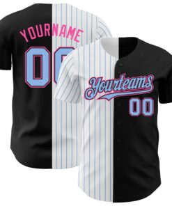 Custom Black Pink-Light Blue Pinstripe Authentic Split Fashion Baseball Jersey