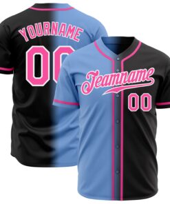 Custom Black Pink Light Blue-White Authentic Gradient Fashion Baseball Jersey