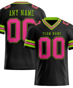 Custom Black Pink-Neon Green Mesh Authentic Football Jersey