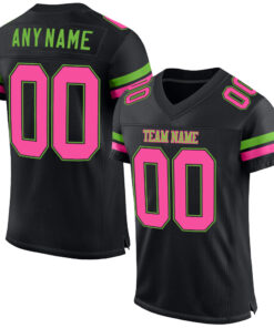 Custom Black Pink-Neon Green Mesh Authentic Football Jersey