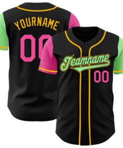 Custom Black Pink Pea Green-Gold Authentic Two Tone Baseball Jersey