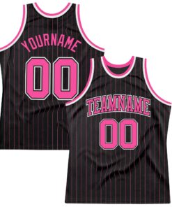 Custom Black Pink Pinstripe Pink-Black Authentic Basketball Jersey
