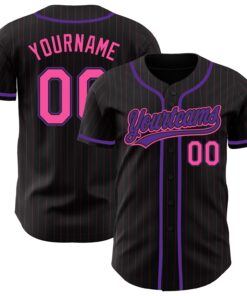 Custom Black Pink Pinstripe Pink-Purple Authentic Baseball Jersey