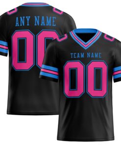 Custom Black Pink-Powder Blue Mesh Authentic Football Jersey