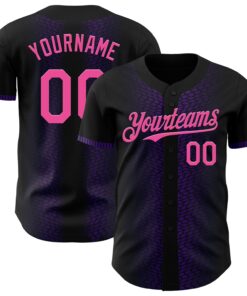 Custom Black Pink-Purple 3D Pattern Design Geometric Shapes Authentic Baseball Jersey