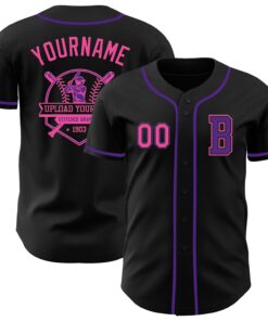Custom Black Pink-Purple Authentic Baseball Jersey