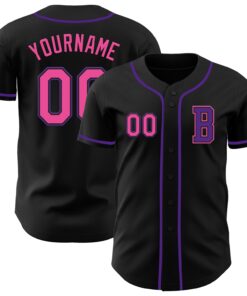Custom Black Pink-Purple Authentic Baseball Jersey