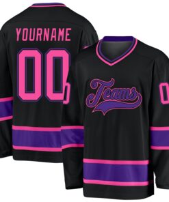 Custom Black Pink-Purple Hockey Jersey
