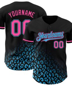 Custom Black Pink-Sky Blue 3D Pattern Design Leopard Print Fade Fashion Authentic Baseball Jersey