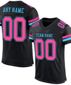 Custom Black Pink-Sky Blue Mesh Authentic Football Jersey