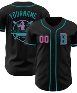 Custom Black Pink-Teal Authentic Baseball Jersey