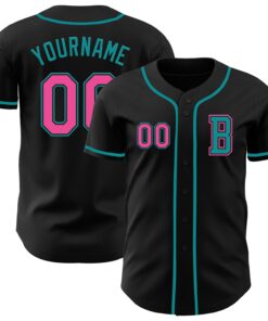 Custom Black Pink-Teal Authentic Baseball Jersey