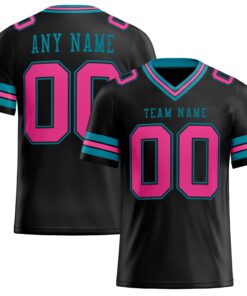 Custom Black Pink-Teal Mesh Authentic Football Jersey