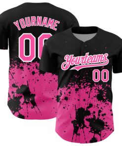 Custom Black Pink-White 3D Pattern Design Abstract Splash Grunge Art Authentic Baseball Jersey