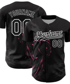 Custom Black Pink-White 3D Pattern Design Animal Panther Authentic Baseball Jersey