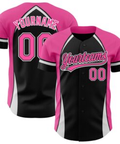 Custom Black Pink-White 3D Pattern Design Curve Solid Authentic Baseball Jersey
