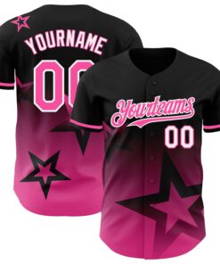 Custom Black Pink-White 3D Pattern Design Gradient Style Twinkle Star Authentic Baseball Jersey