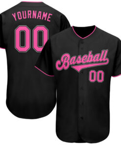 Custom Black Pink-White Authentic Baseball Jersey