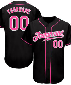 Custom Black Pink-White Authentic Baseball Jersey