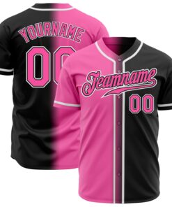 Custom Black Pink-White Authentic Gradient Fashion Baseball Jersey