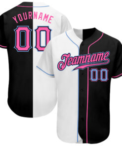 Custom Black Pink-White Authentic Split Fashion Baseball Jersey