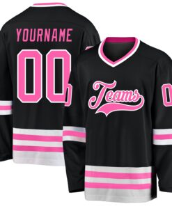 Custom Black Pink-White Hockey Jersey