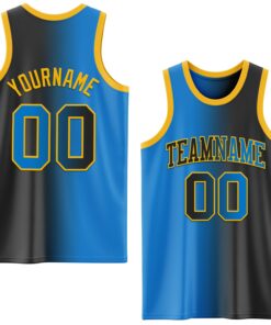 Custom Black Powder Blue-Gold Authentic Gradient Fashion Basketball Jersey