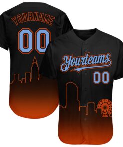 Custom Black Powder Blue-Orange 3D Miami City Edition Fade Fashion Authentic Baseball Jersey