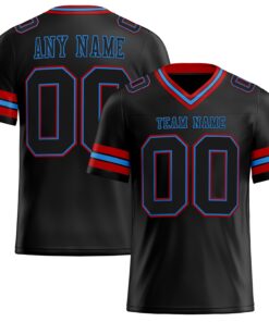 Custom Black Powder Blue-Red Mesh Authentic Football Jersey