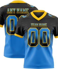Custom Black Powder Blue-Yellow Mesh Authentic Gradient Square Shape Flag Football Jersey