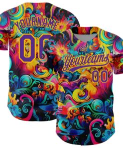 Custom Black Purple-Gold 3D Pattern Design Abstract Painting Authentic Baseball Jersey