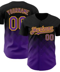Custom Black Purple-Gold 3D Pattern Design Gradient Square Shapes Authentic Baseball Jersey