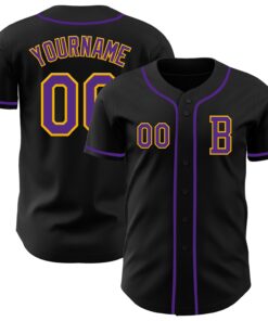 Custom Black Purple-Gold Authentic Baseball Jersey