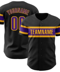 Custom Black Purple-Gold Authentic Baseball Jersey