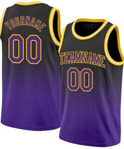 Custom Black Purple-Gold Authentic Fade Fashion Basketball Jersey
