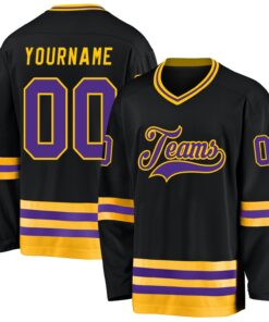 Custom Black Purple-Gold Hockey Jersey