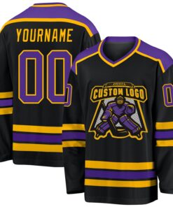 Custom Black Purple-Gold Hockey Jersey