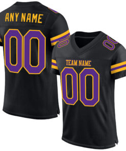 Custom Black Purple-Gold Mesh Authentic Football Jersey