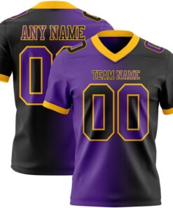 Custom Black Purple-Gold Mesh Authentic Gradient Fashion Football Jersey