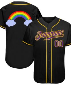 Custom Black Purple-Gold Rainbow For Pride LGBT Authentic Baseball Jersey