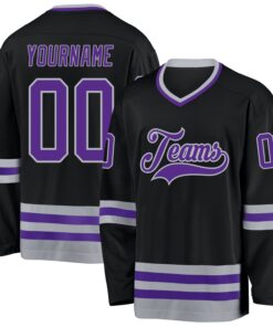 Custom Black Purple-Gray Hockey Jersey