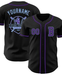 Custom Black Purple-Light Blue Authentic Baseball Jersey