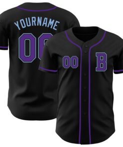 Custom Black Purple-Light Blue Authentic Baseball Jersey